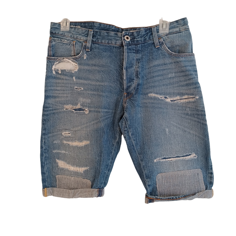 G-Star Raw Restored Denim Blue Medium Wash Men's Arc 3D Ripped Shorts Size 34